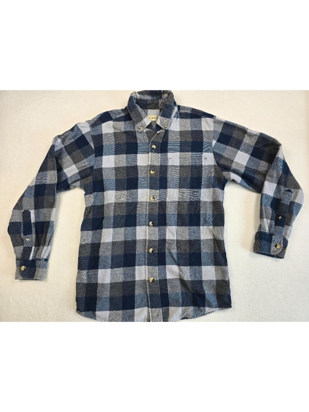 Hobbs Creek Mens Small Plaid Flannel Shirt Blue Gray Button-Up Long Sleeve